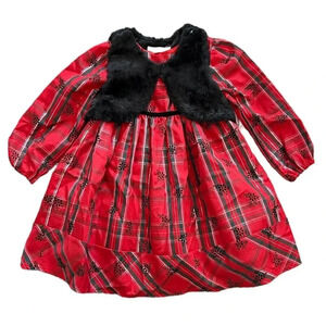 Pippa & Julie Red Plaid Dress with Fur Vest 4